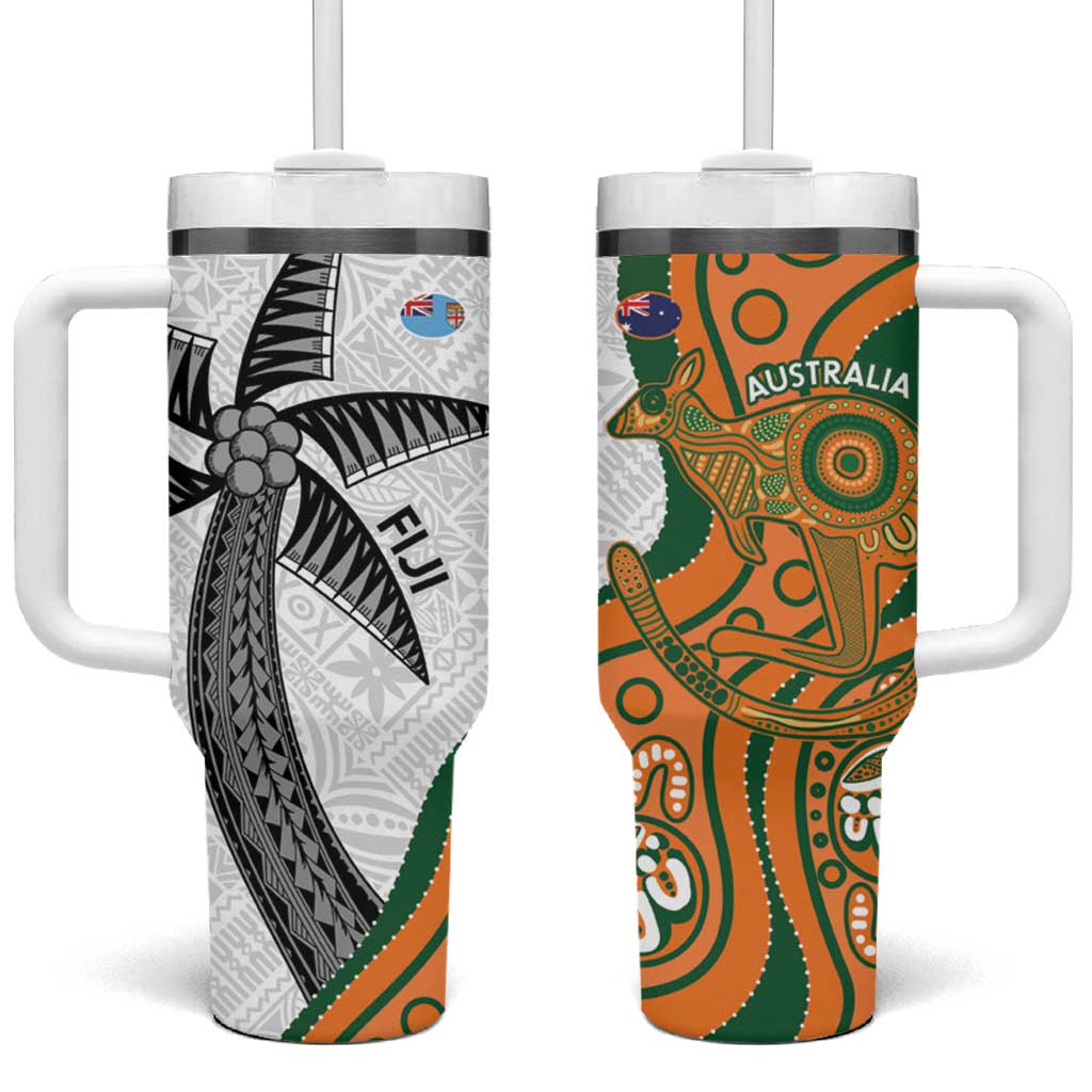 Fiji And Australia Rugby Tumbler With Handle Fijian Palm Tree Mix Aussie Kangaroo