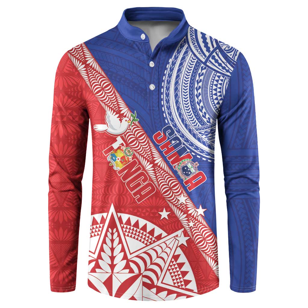Tonga and Samoa Rugby Custom Button Sweatshirt Ikale Tahi Manu Samoa Together - Polynesian Pride