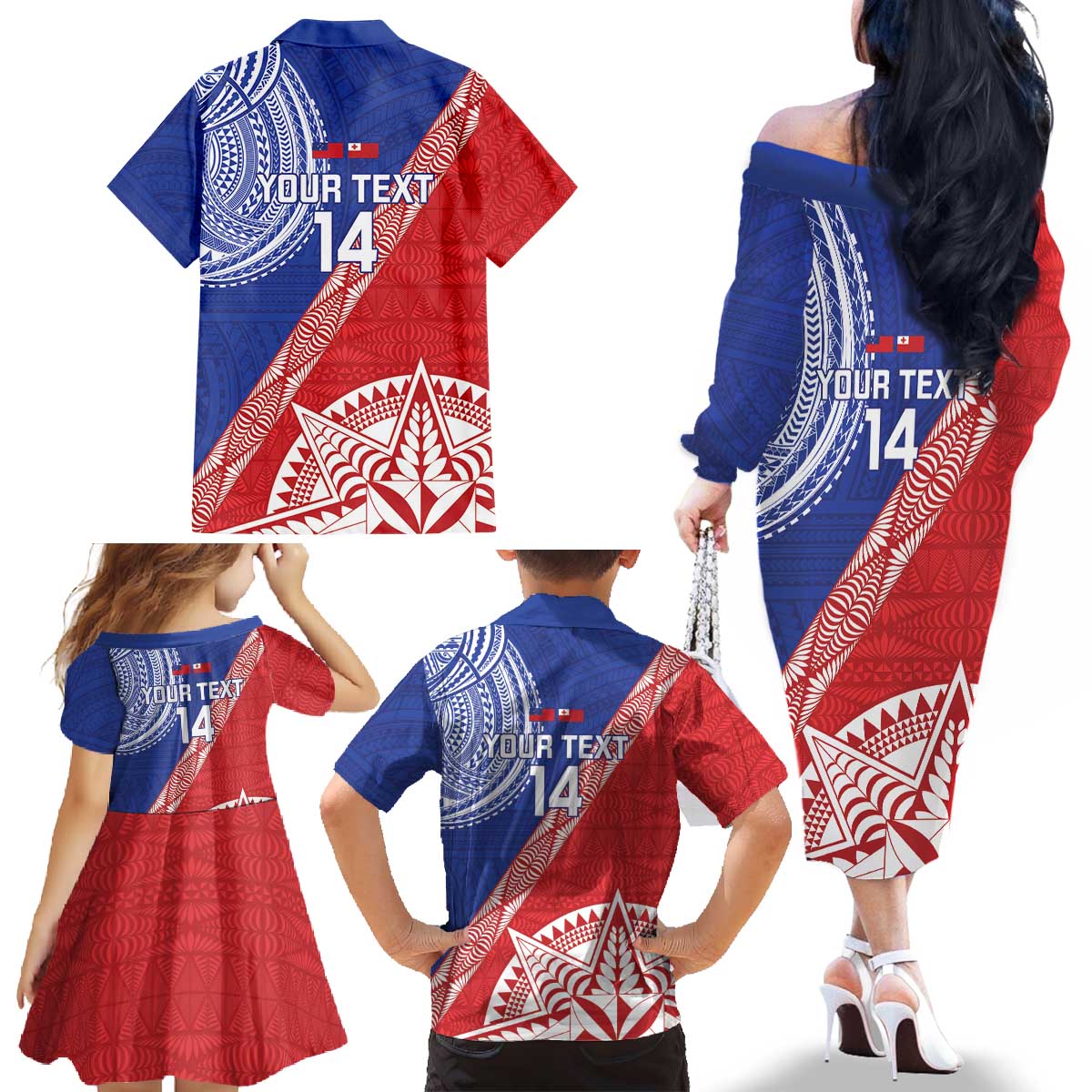 Tonga and Samoa Rugby Custom Family Matching Off The Shoulder Long Sleeve Dress and Hawaiian Shirt Ikale Tahi Manu Samoa Together LT14 - Polynesian Pride