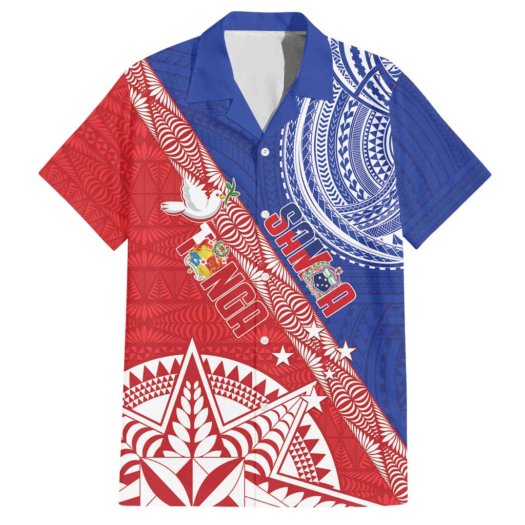 Tonga and Samoa Rugby Custom Family Matching Off Shoulder Short Dress and Hawaiian Shirt Ikale Tahi Manu Samoa Together - Polynesian Pride