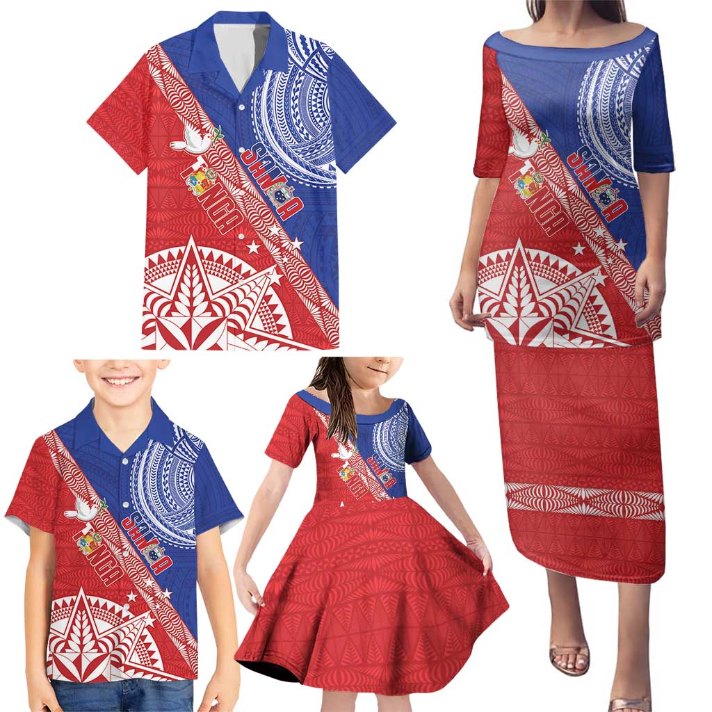 Tonga and Samoa Rugby Custom Family Matching Puletasi and Hawaiian Shirt Ikale Tahi Manu Samoa Together - Polynesian Pride