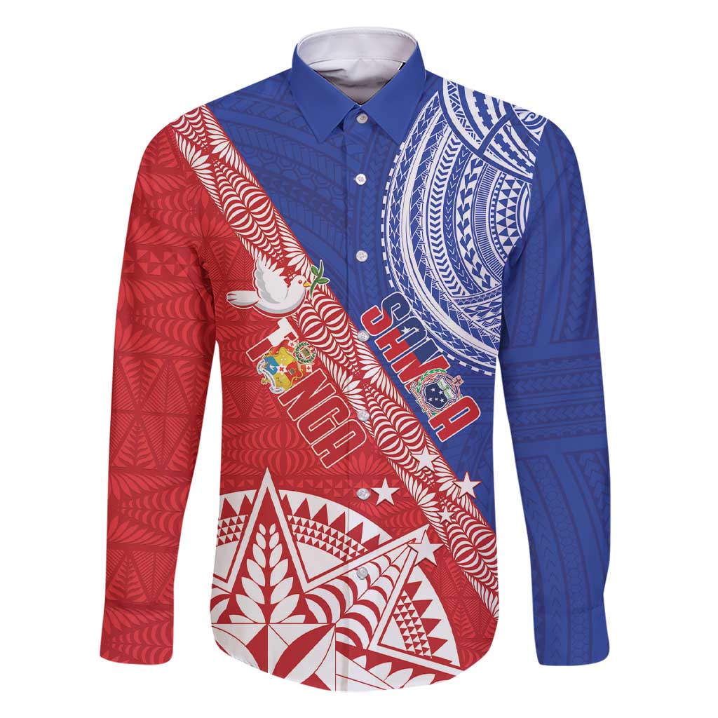 Tonga and Samoa Rugby Custom Family Matching Short Sleeve Bodycon Dress and Hawaiian Shirt Ikale Tahi Manu Samoa Together LT14 Dad's Shirt - Long Sleeve Red - Polynesian Pride