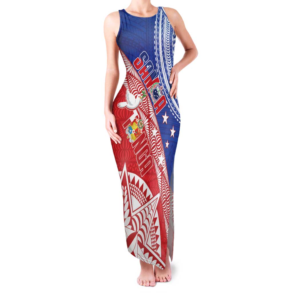 Tonga and Samoa Rugby Custom Family Matching Tank Maxi Dress and Hawaiian Shirt Ikale Tahi Manu Samoa Together - Polynesian Pride