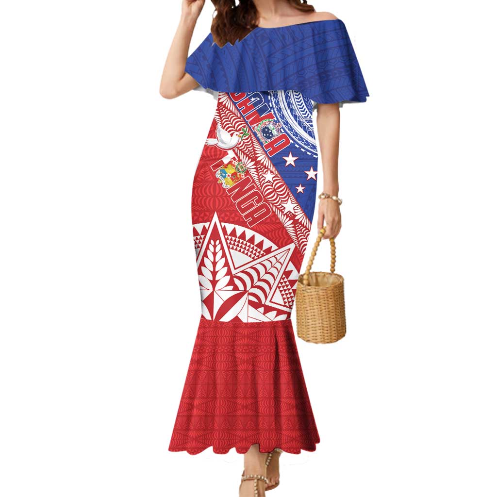 Tonga and Samoa Rugby Custom Mermaid Dress Ikale Tahi Manu Samoa Together - Polynesian Pride