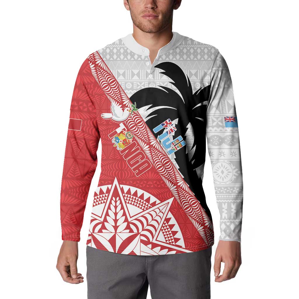 Fiji and Tonga Rugby Custom Button Sweatshirt Flying Fijians Ikale Tahi Together Pacific - Polynesian Pride