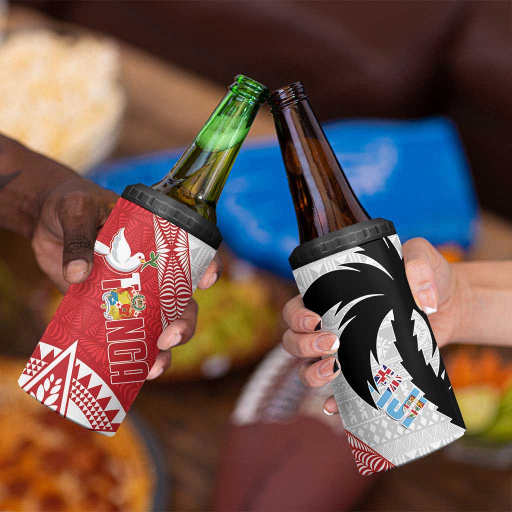 Fiji and Tonga Rugby 4 in 1 Can Cooler Tumbler Flying Fijians Ikale Tahi Together Pacific - Polynesian Pride