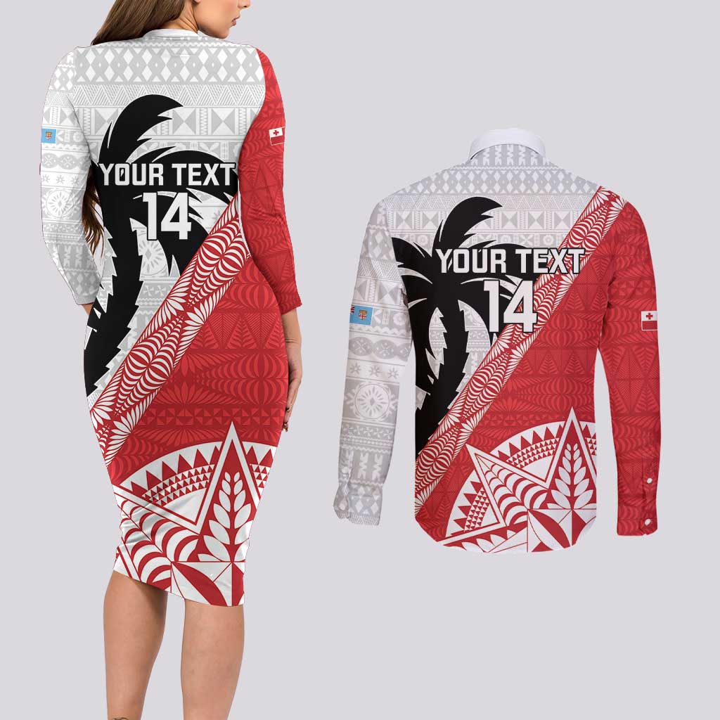 Fiji and Tonga Rugby Custom Couples Matching Long Sleeve Bodycon Dress and Long Sleeve Button Shirt Flying Fijians Ikale Tahi Together Pacific - Polynesian Pride