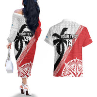 Fiji and Tonga Rugby Custom Couples Matching Off The Shoulder Long Sleeve Dress and Hawaiian Shirt Flying Fijians Ikale Tahi Together Pacific LT14 - Polynesian Pride