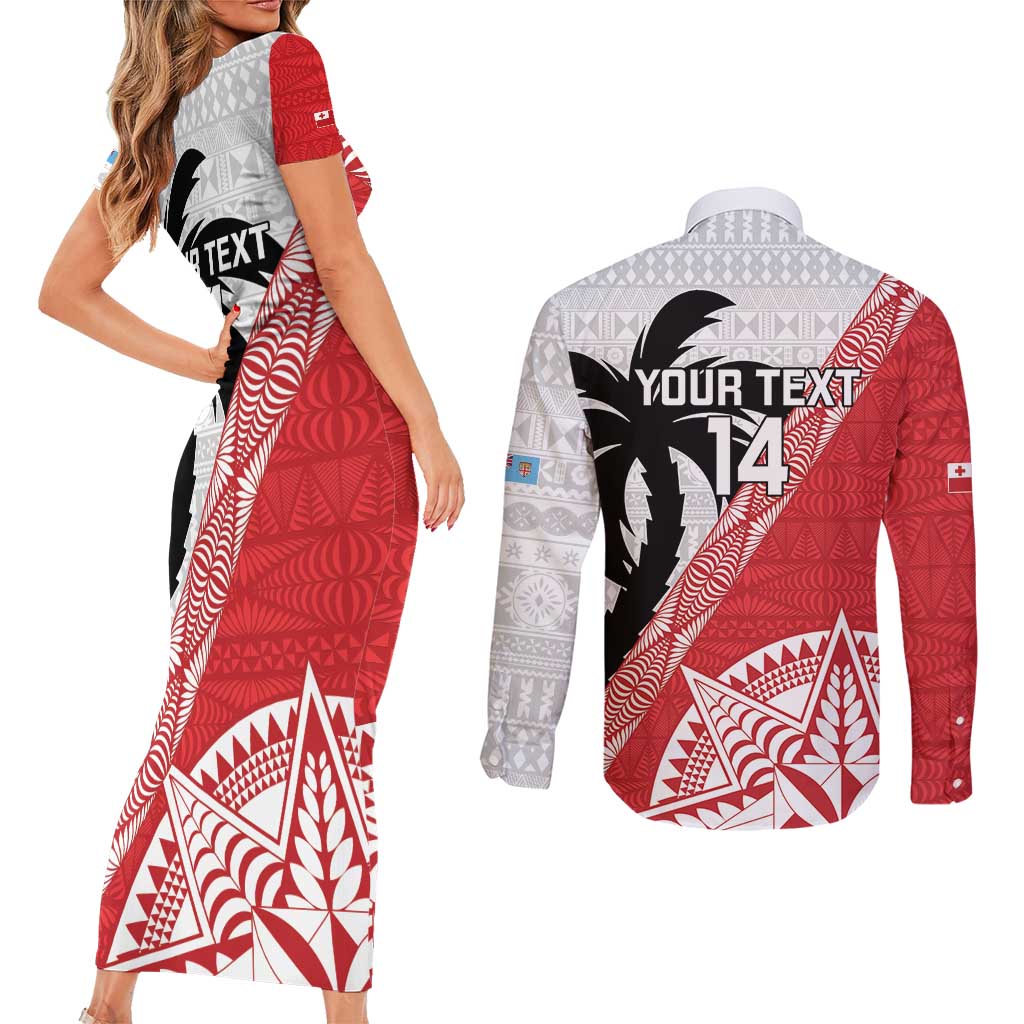 Fiji and Tonga Rugby Custom Couples Matching Short Sleeve Bodycon Dress and Long Sleeve Button Shirt Flying Fijians Ikale Tahi Together Pacific - Polynesian Pride