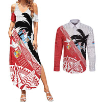 Fiji and Tonga Rugby Custom Couples Matching Summer Maxi Dress and Long Sleeve Button Shirt Flying Fijians Ikale Tahi Together Pacific - Polynesian Pride