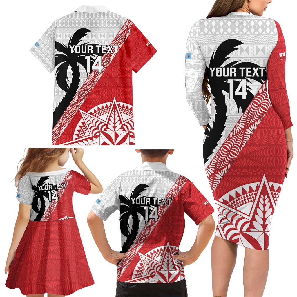 Fiji and Tonga Rugby Custom Family Matching Long Sleeve Bodycon Dress and Hawaiian Shirt Flying Fijians Ikale Tahi Together Pacific LT14 - Polynesian Pride