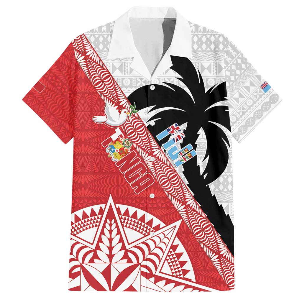 Fiji and Tonga Rugby Custom Family Matching Long Sleeve Bodycon Dress and Hawaiian Shirt Flying Fijians Ikale Tahi Together Pacific LT14 Dad's Shirt - Short Sleeve Red - Polynesian Pride