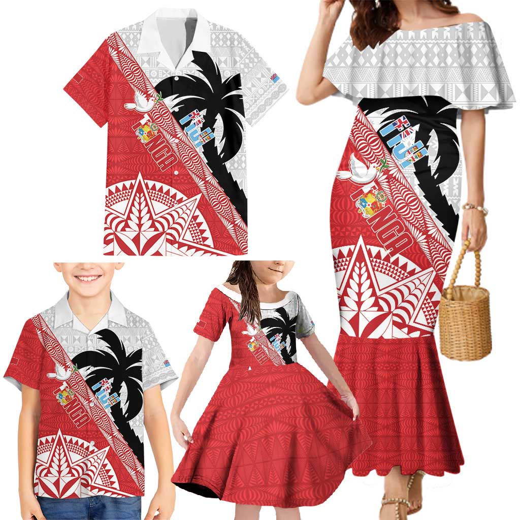 Fiji and Tonga Rugby Custom Family Matching Mermaid Dress and Hawaiian Shirt Flying Fijians Ikale Tahi Together Pacific LT14 - Polynesian Pride