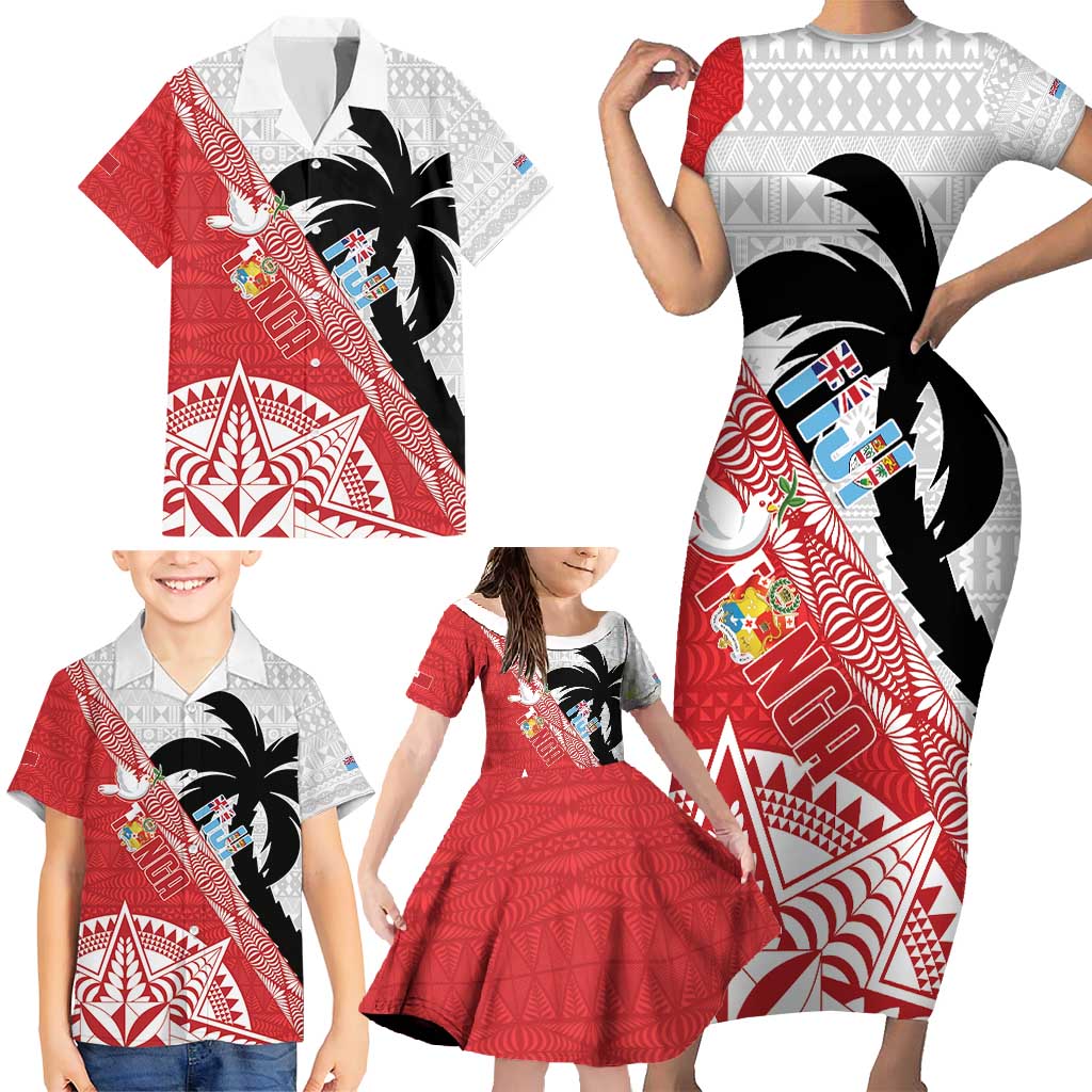 Fiji and Tonga Rugby Custom Family Matching Short Sleeve Bodycon Dress and Hawaiian Shirt Flying Fijians Ikale Tahi Together Pacific LT14 - Polynesian Pride