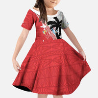 Fiji and Tonga Rugby Custom Family Matching Summer Maxi Dress and Hawaiian Shirt Flying Fijians Ikale Tahi Together Pacific LT14 Daughter's Dress Red - Polynesian Pride