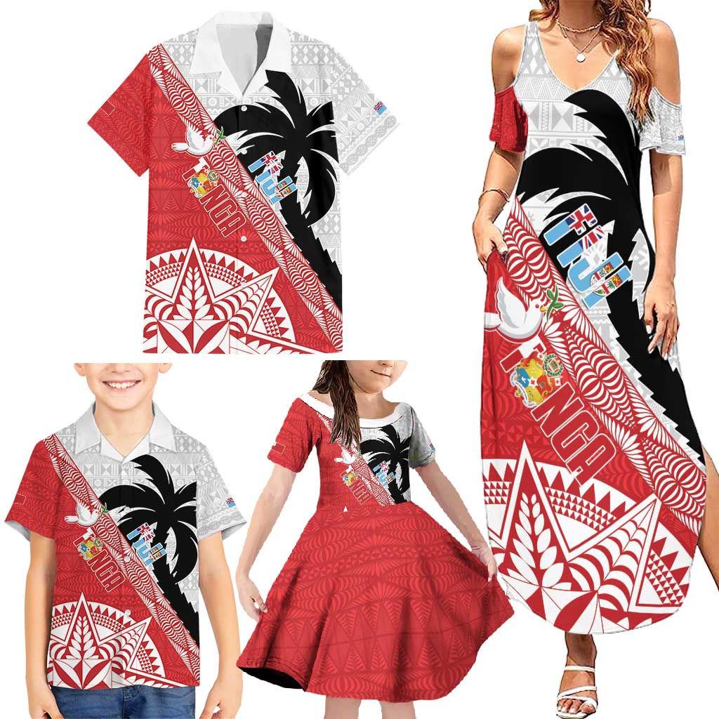 Fiji and Tonga Rugby Custom Family Matching Summer Maxi Dress and Hawaiian Shirt Flying Fijians Ikale Tahi Together Pacific LT14 - Polynesian Pride