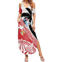 Fiji and Tonga Rugby Custom Family Matching Summer Maxi Dress and Hawaiian Shirt Flying Fijians Ikale Tahi Together Pacific LT14 Mom's Dress Red - Polynesian Pride