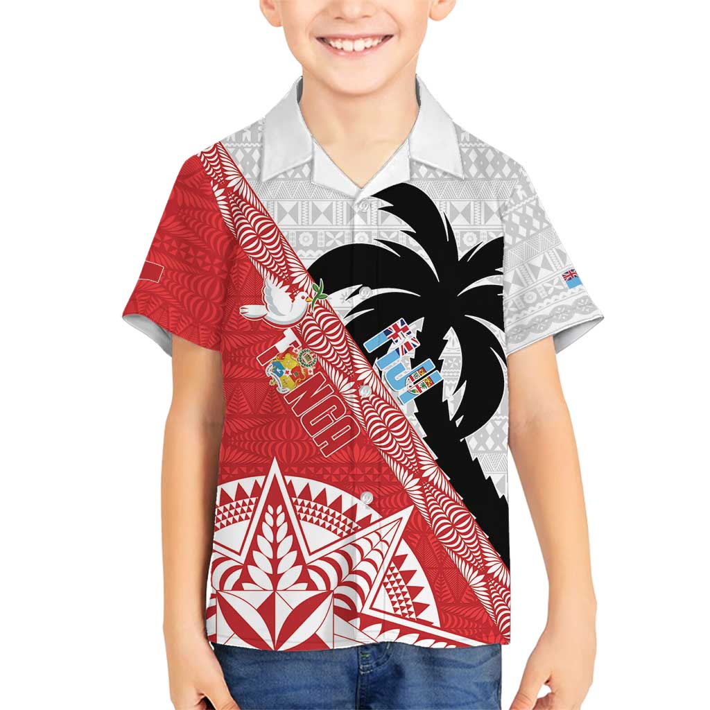 Fiji and Tonga Rugby Custom Family Matching Summer Maxi Dress and Hawaiian Shirt Flying Fijians Ikale Tahi Together Pacific LT14 Son's Shirt Red - Polynesian Pride
