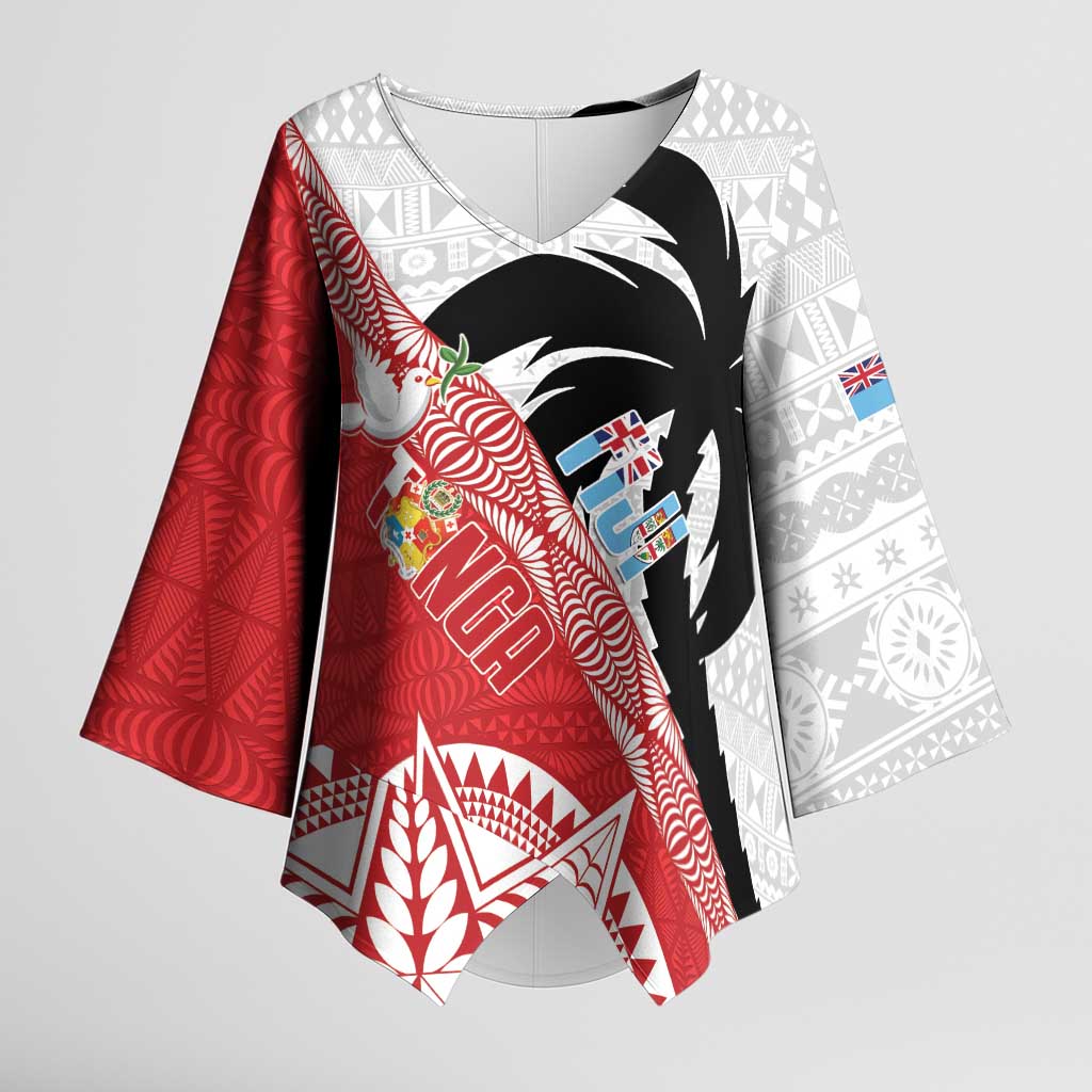 Fiji and Tonga Rugby Custom Kimono Sleeve Blouse Flying Fijians Ikale Tahi Together Pacific - Polynesian Pride