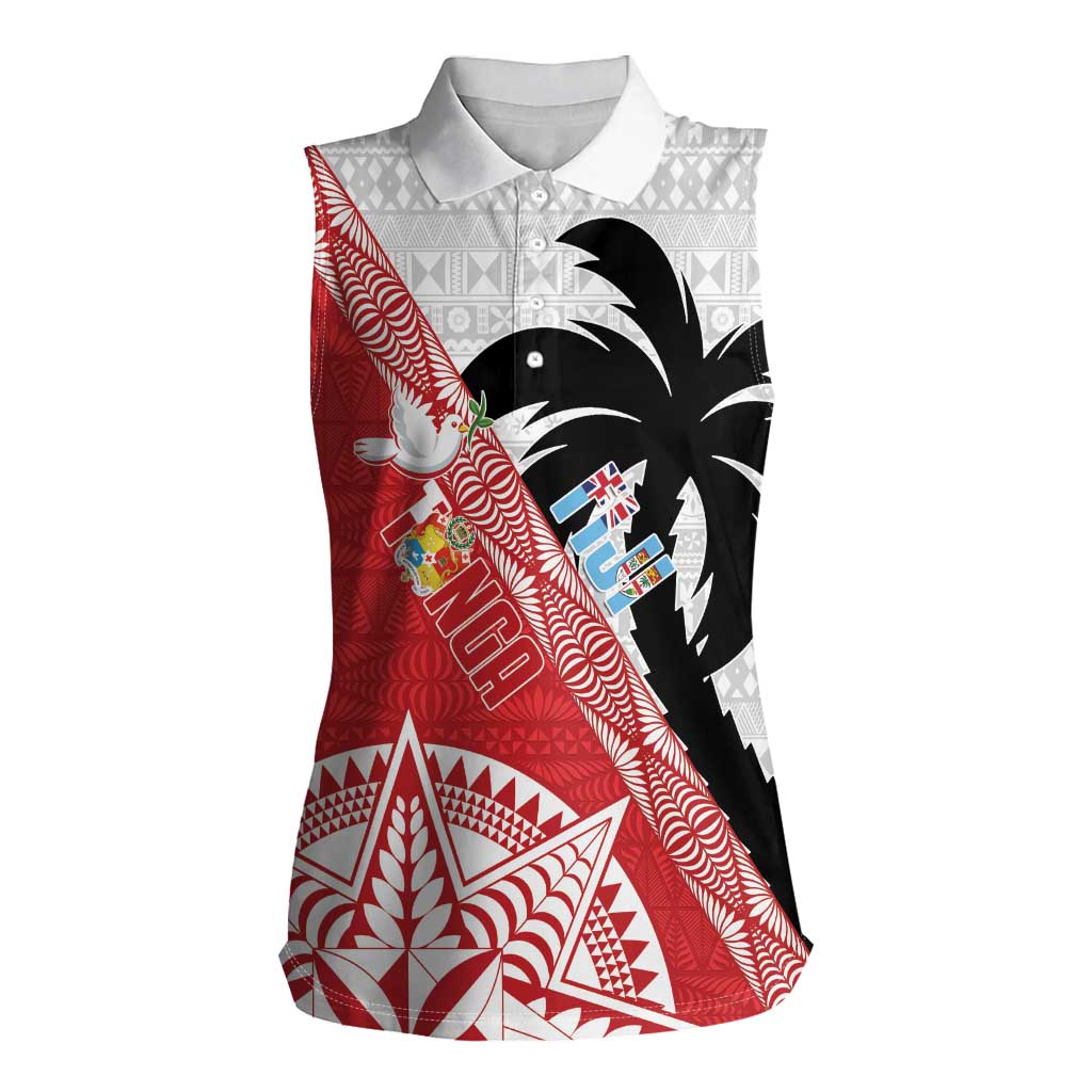 Fiji and Tonga Rugby Custom Women Sleeveless Polo Shirt Flying Fijians Ikale Tahi Together Pacific LT14 Female Red - Polynesian Pride