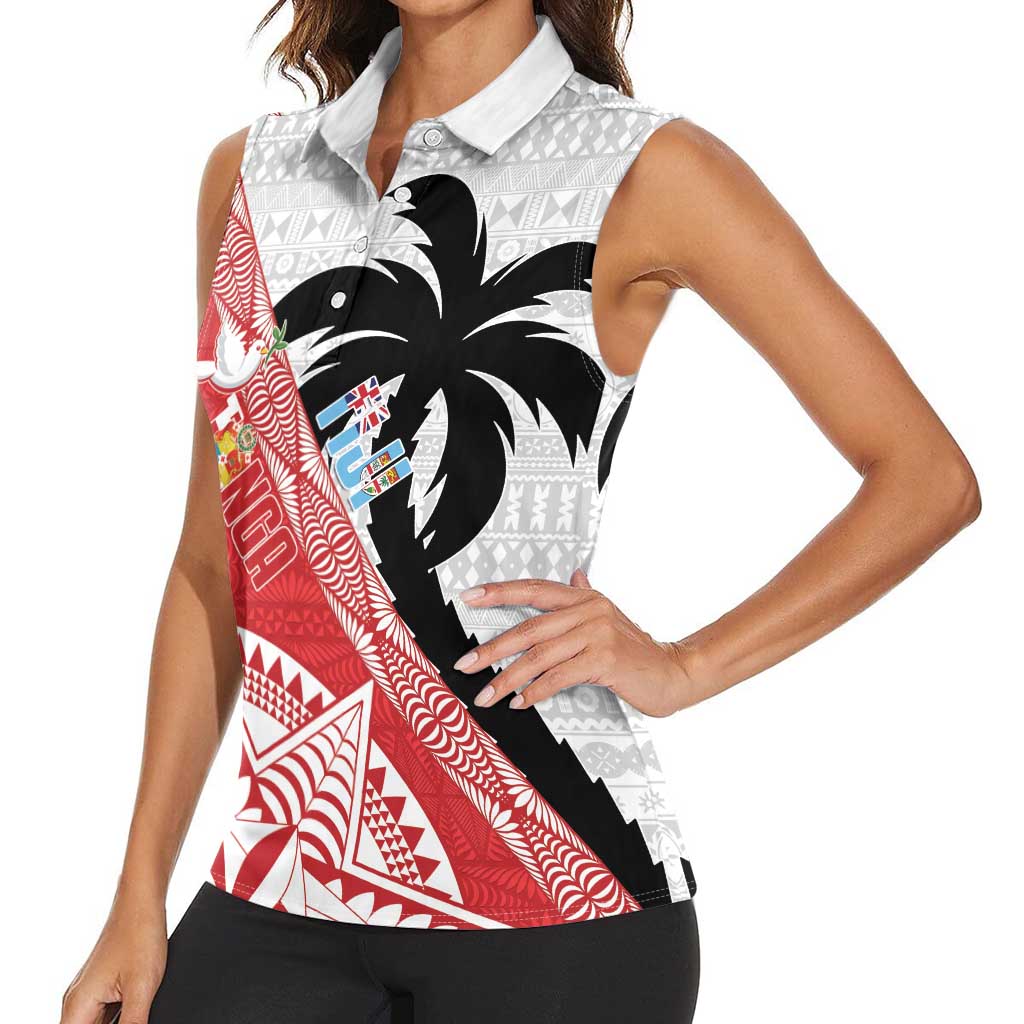 Fiji and Tonga Rugby Custom Women Sleeveless Polo Shirt Flying Fijians Ikale Tahi Together Pacific LT14 - Polynesian Pride