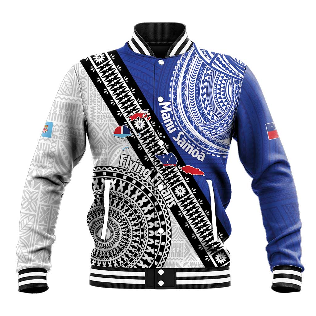 Fiji an Samoa Rugby Custom Baseball Jacket Flying Fijians Manu Samoa Together Pacific - Polynesian Pride