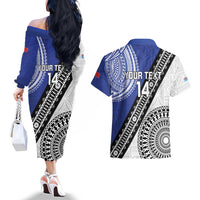 Fiji an Samoa Rugby Custom Couples Matching Off The Shoulder Long Sleeve Dress and Hawaiian Shirt Flying Fijians Manu Samoa Together Pacific LT14 - Polynesian Pride