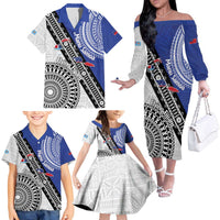 Fiji an Samoa Rugby Custom Family Matching Off The Shoulder Long Sleeve Dress and Hawaiian Shirt Flying Fijians Manu Samoa Together Pacific LT14 - Polynesian Pride