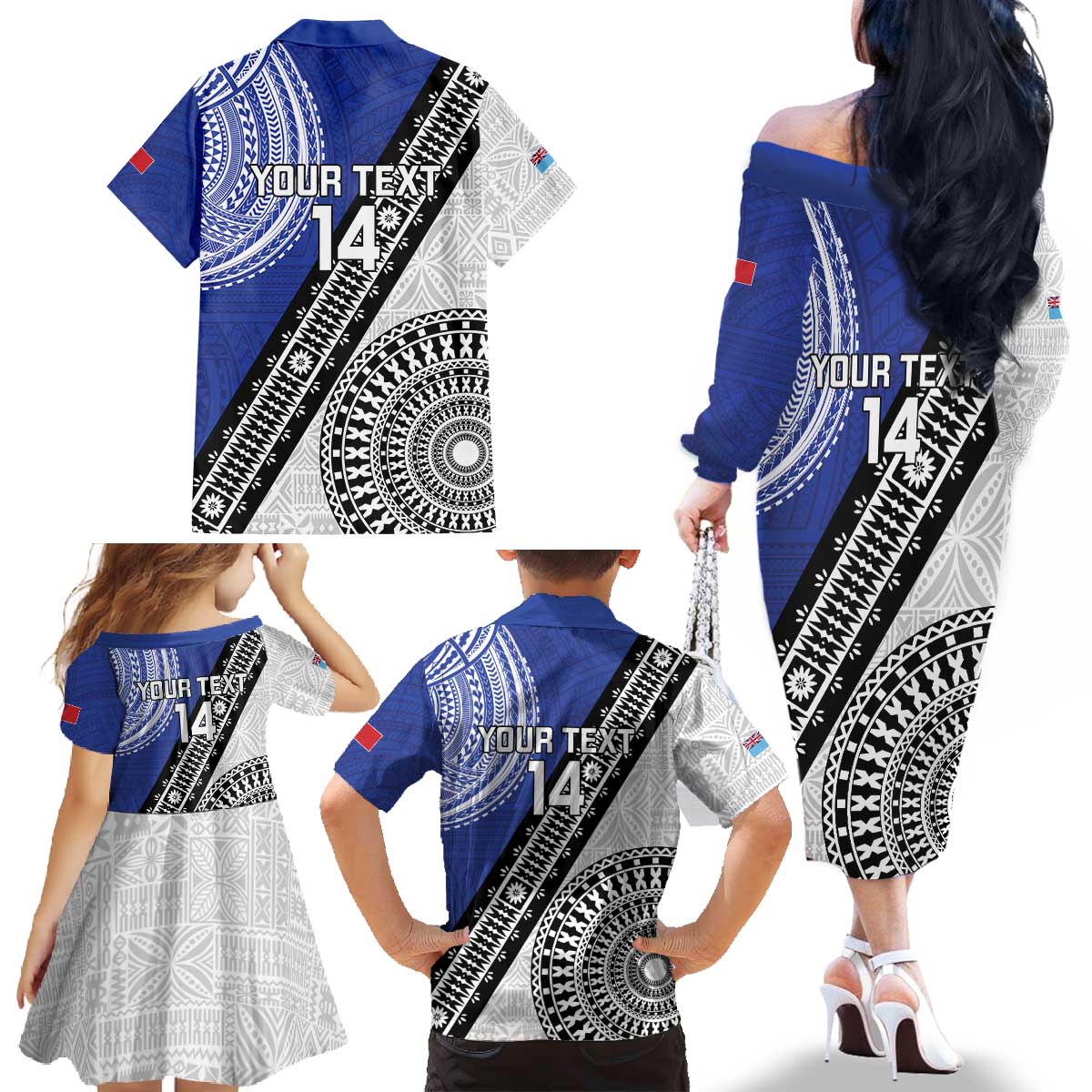 Fiji an Samoa Rugby Custom Family Matching Off The Shoulder Long Sleeve Dress and Hawaiian Shirt Flying Fijians Manu Samoa Together Pacific LT14 - Polynesian Pride
