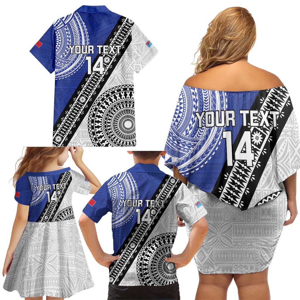Fiji an Samoa Rugby Custom Family Matching Off Shoulder Short Dress and Hawaiian Shirt Flying Fijians Manu Samoa Together Pacific LT14 - Polynesian Pride