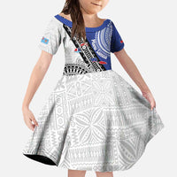 Fiji an Samoa Rugby Custom Family Matching Short Sleeve Bodycon Dress and Hawaiian Shirt Flying Fijians Manu Samoa Together Pacific LT14 Daughter's Dress Blue - Polynesian Pride