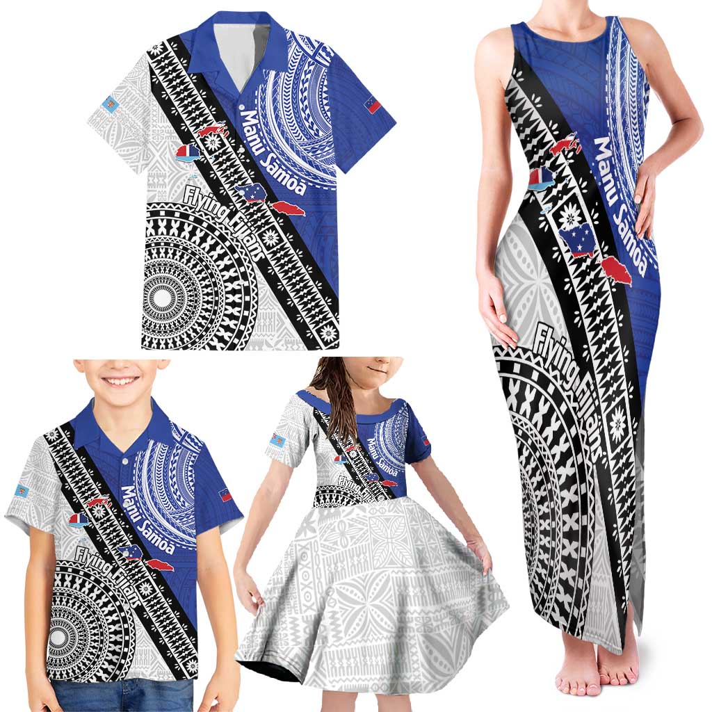 Fiji an Samoa Rugby Custom Family Matching Tank Maxi Dress and Hawaiian Shirt Flying Fijians Manu Samoa Together Pacific LT14 - Polynesian Pride