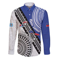 Fiji an Samoa Rugby Custom Family Matching Tank Maxi Dress and Hawaiian Shirt Flying Fijians Manu Samoa Together Pacific LT14 Dad's Shirt - Long Sleeve Blue - Polynesian Pride