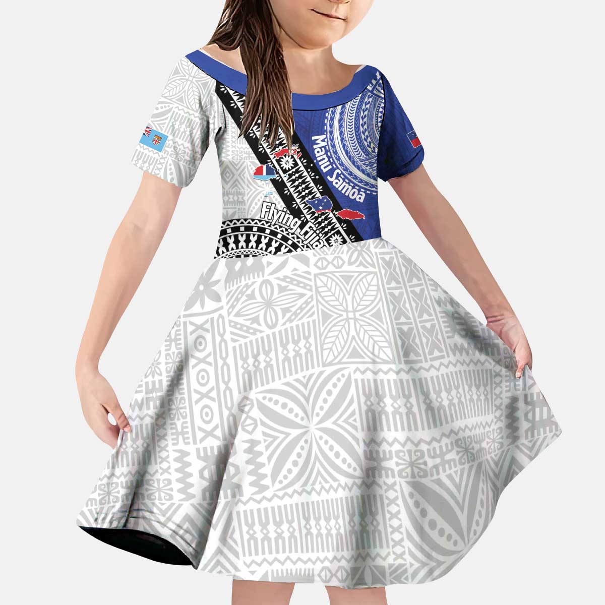 Fiji an Samoa Rugby Custom Kid Short Sleeve Dress Flying Fijians Manu Samoa Together Pacific - Polynesian Pride