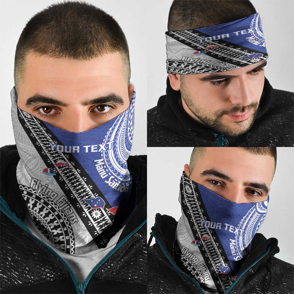 Fiji an Samoa Rugby Custom Neck Gaiter Flying Fijians Manu Samoa Together Pacific - Polynesian Pride