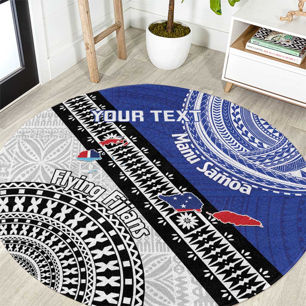 Fiji an Samoa Rugby Custom Round Carpet Flying Fijians Manu Samoa Together Pacific - Polynesian Pride