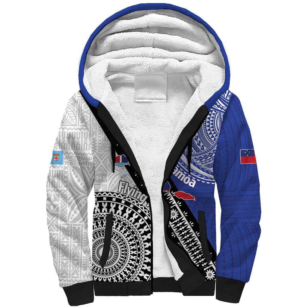 Fiji an Samoa Rugby Custom Sherpa Hoodie Flying Fijians Manu Samoa Together Pacific - Polynesian Pride