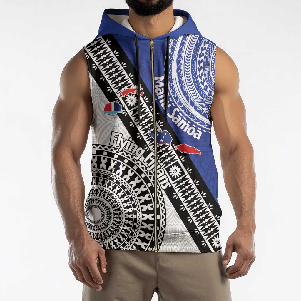 Fiji an Samoa Rugby Custom Sleeveless Zip Hoodie Flying Fijians Manu Samoa Together Pacific - Polynesian Pride
