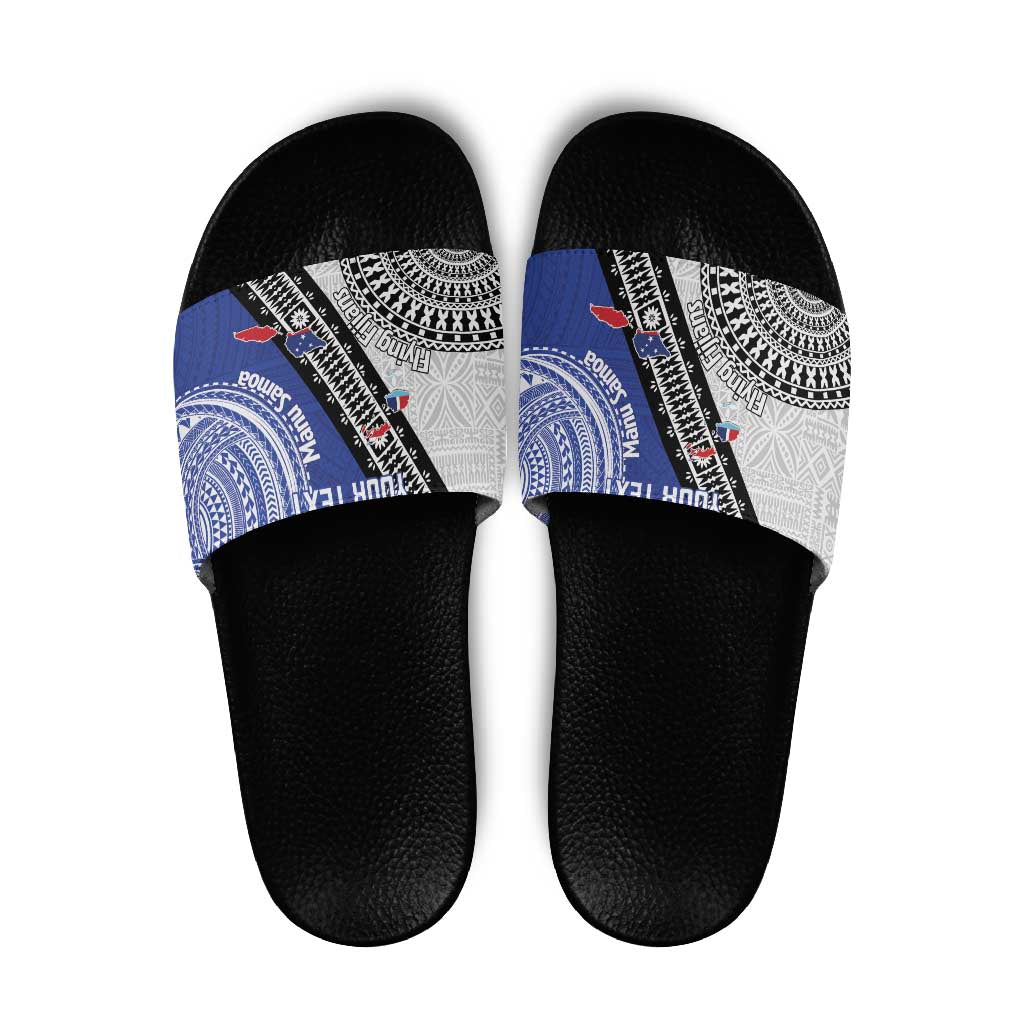 Fiji an Samoa Rugby Custom Slide Sandals Flying Fijians Manu Samoa Together Pacific - Polynesian Pride