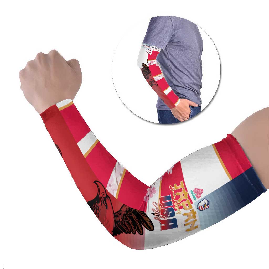 USA and Japan Rugby Custom Arm Sleeves Eagles Brave Blossoms Together Pacific - Polynesian Pride