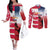 USA and Japan Rugby Custom Couples Matching Off The Shoulder Long Sleeve Dress and Long Sleeve Button Shirt Eagles Brave Blossoms Together Pacific - Polynesian Pride