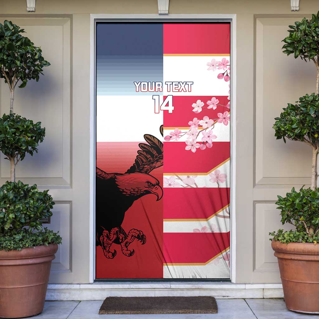 USA and Japan Rugby Custom Door Cover Eagles Brave Blossoms Together Pacific LT14 Red - Polynesian Pride