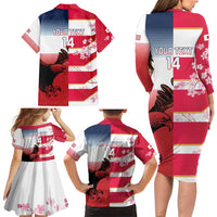 USA and Japan Rugby Custom Family Matching Long Sleeve Bodycon Dress and Hawaiian Shirt Eagles Brave Blossoms Together Pacific LT14 - Polynesian Pride
