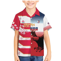USA and Japan Rugby Custom Family Matching Mermaid Dress and Hawaiian Shirt Eagles Brave Blossoms Together Pacific LT14 Son's Shirt Red - Polynesian Pride