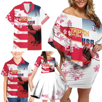 USA and Japan Rugby Custom Family Matching Off Shoulder Short Dress and Hawaiian Shirt Eagles Brave Blossoms Together Pacific LT14 - Polynesian Pride