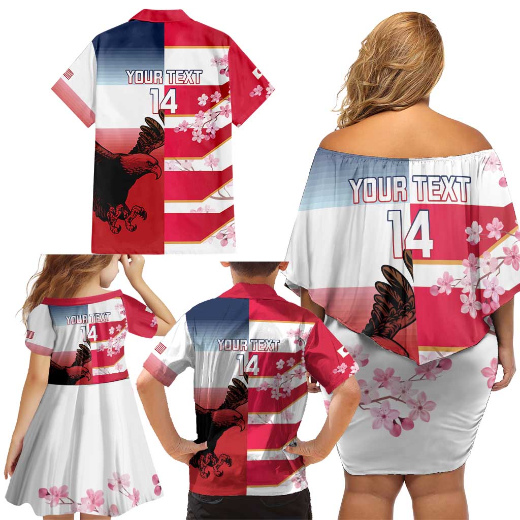 USA and Japan Rugby Custom Family Matching Off Shoulder Short Dress and Hawaiian Shirt Eagles Brave Blossoms Together Pacific LT14 - Polynesian Pride