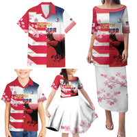 USA and Japan Rugby Custom Family Matching Puletasi and Hawaiian Shirt Eagles Brave Blossoms Together Pacific LT14 - Polynesian Pride