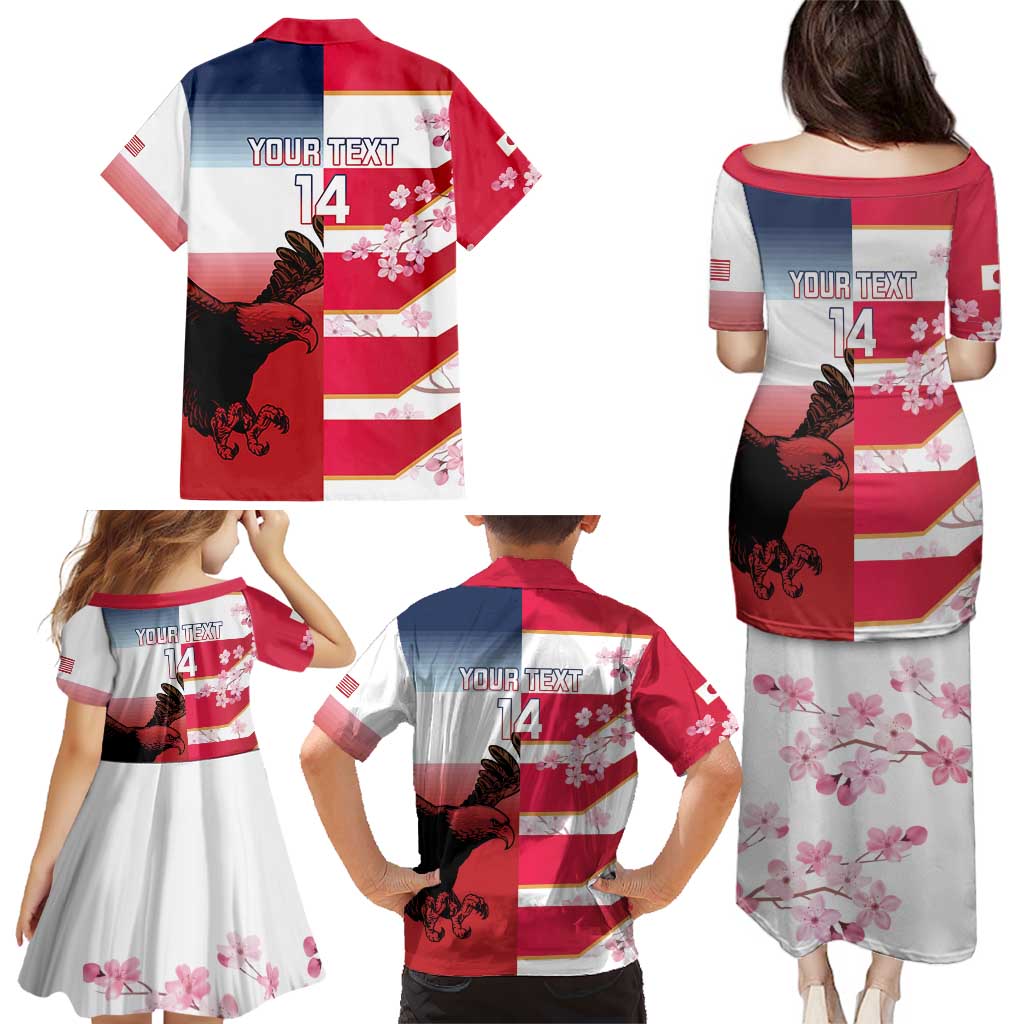 USA and Japan Rugby Custom Family Matching Puletasi and Hawaiian Shirt Eagles Brave Blossoms Together Pacific LT14 - Polynesian Pride