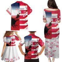 USA and Japan Rugby Custom Family Matching Puletasi and Hawaiian Shirt Eagles Brave Blossoms Together Pacific LT14 - Polynesian Pride