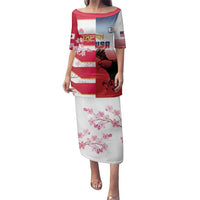 USA and Japan Rugby Custom Family Matching Puletasi and Hawaiian Shirt Eagles Brave Blossoms Together Pacific LT14 Mom's Dress Red - Polynesian Pride